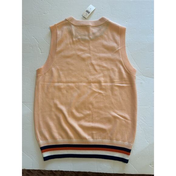 NWT Anthropologie Women’s Sz Medium vest peach Striped trim Preppy short Moth - Picture 6 of 12